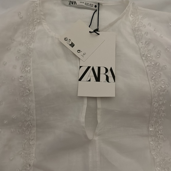 ZARA WOMAN RAMIE BLOUSE WITH EMBROIDERY OYSTER WHITE 4786/104 XS - Picture 5 of 7
